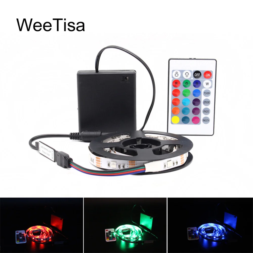 Светодиодная лента RGB с питанием от батарейки SMD 5050 Водонепроницаемая ИК