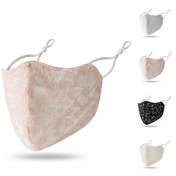 

Black Lace Floral Print Masks Sun Protection Lace Riding Mouth Masks Summer Hanging Ears Face Mask Women Retro Face Mouth Covers