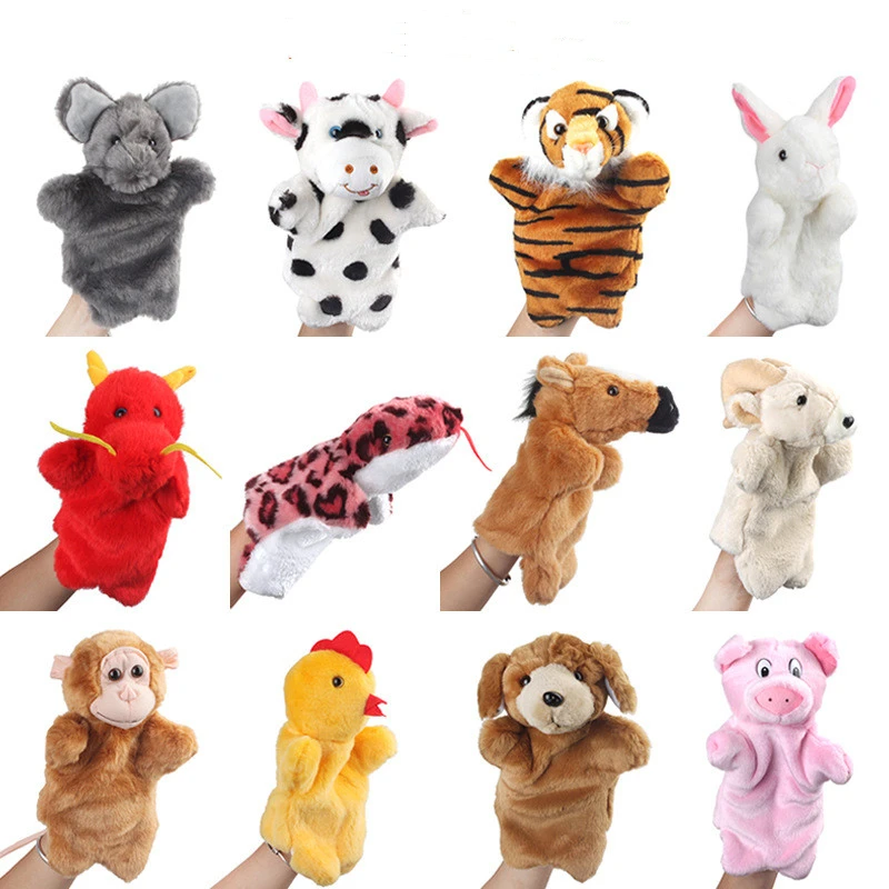 

26CM Animal Hand Puppet Dolls Plush Toy Elephant Panda Cat Glove Hand Doll Learning Baby Soft Toy Educational Cognition Hand Toy