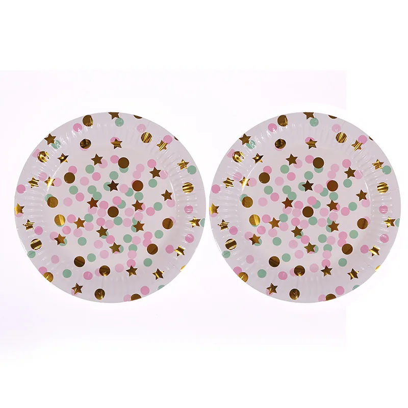 

8PCS/lot Colorful Gold Disposable tableware Plate Cup Napkins Star For Baby Birthday Party Wedding Christmas Ramadan Decoration