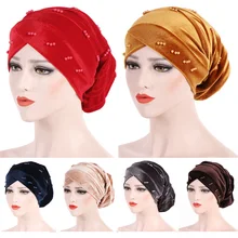 Женские эластичные шапки-повязки с жемчугом из бисера тюрбан мешковатая шапка мешковатые шапки женские TOSQD0067