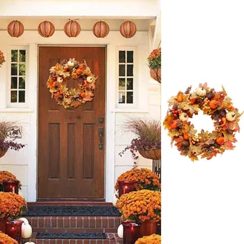 

Artificial Pumpkin Maple Wreath Autumn Festival Wreath Door Hanging Home Decor Halloween Thanksgiving Ornament Decorations