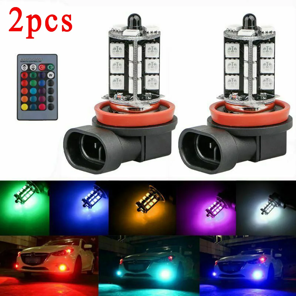 2x светодиодный пульт дистанционного управления Управление 5050 RGB Цвет изменение автомобиль H8/9/11 лет 27SMD Противотуманные фары лампы