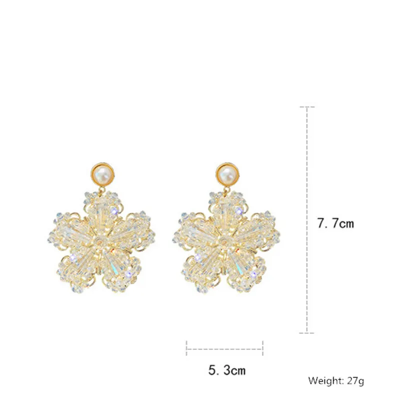 FYUAN, винтажные жемчужные Висячие серьги для женщин, Bijoux, роскошные хрустальные серьги-подвески в форме цветка, массивные вечерние ювелирные изделия
