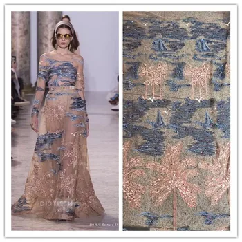 

fashionable tulle embroidery french net lace fabric yaking-38.8807 with beads for party dress