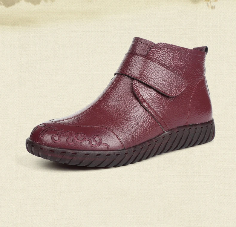 GKTINOO/ г. Зимние женские ботинки из натуральной кожи ручной работы г. botas Mujer, однотонные Зимние ботильоны без застежки ботинки на плоской подошве