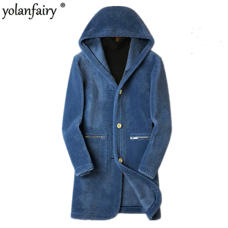 

Real Wool Coat Men Winter Jacket Real Sheep Shearling Fur Long Coats Double-side Wear Suede Leather Jacket Veste L18-7201 MY1632