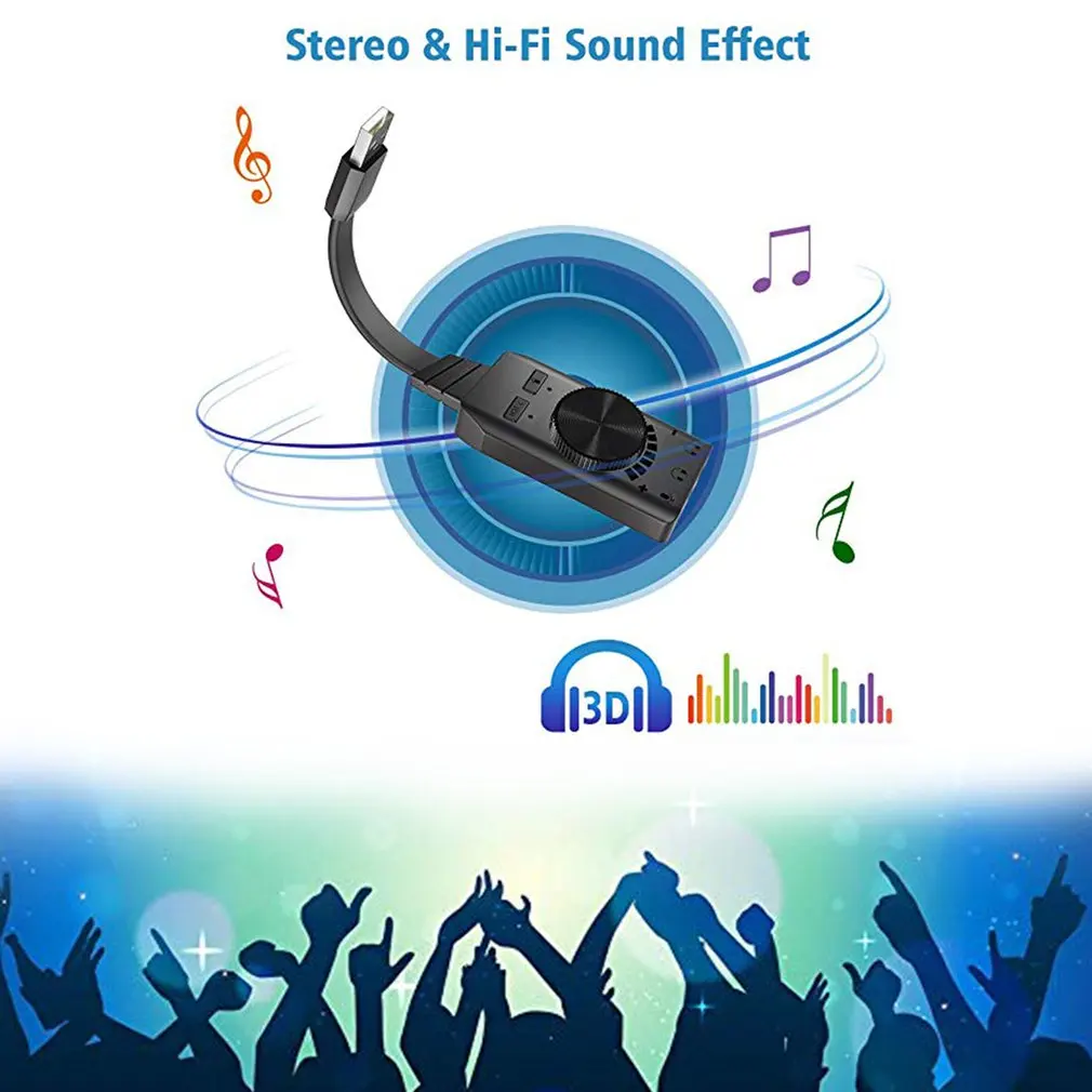 USB Virtual 7.1 Channel Sound Card External Audio Adapter Stereo Sound Card Converter With 3.5mm Aux For Gaming Headset