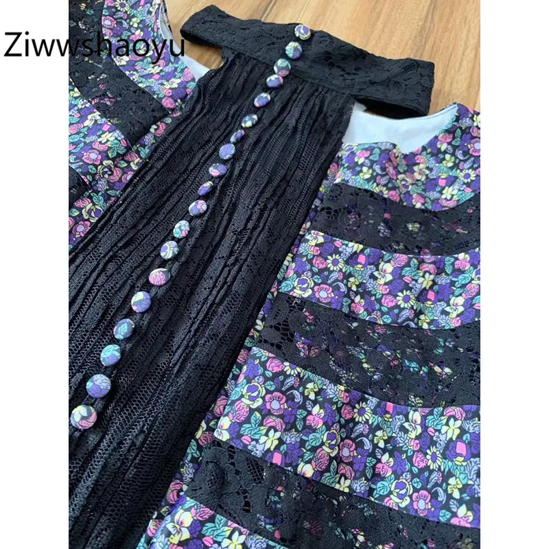 Ziwwshaoyu сексуальная с открытыми плечами кружевная Цветочная блузка с принтом фонарь Sleevee винтажная Высококачественная Осенняя Новинка для женщин