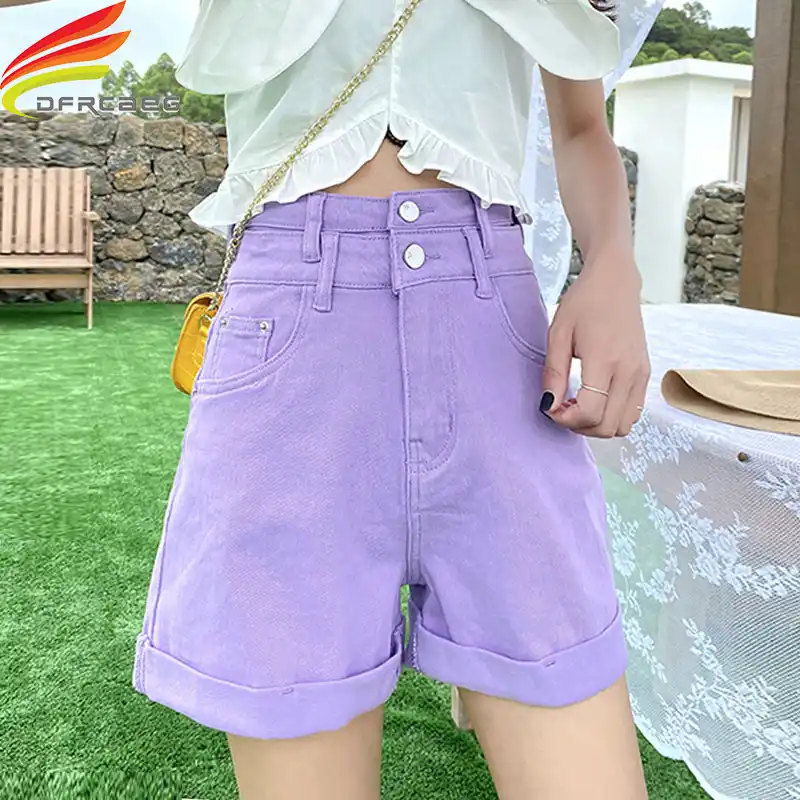 purple denim shorts womens
