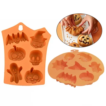 

New Pumpkin Bat Skull Ghost Shape Halloween Silicone Mold Candy Chocolate Pudding Mold for Halloween Party Decoration 6/7Grids