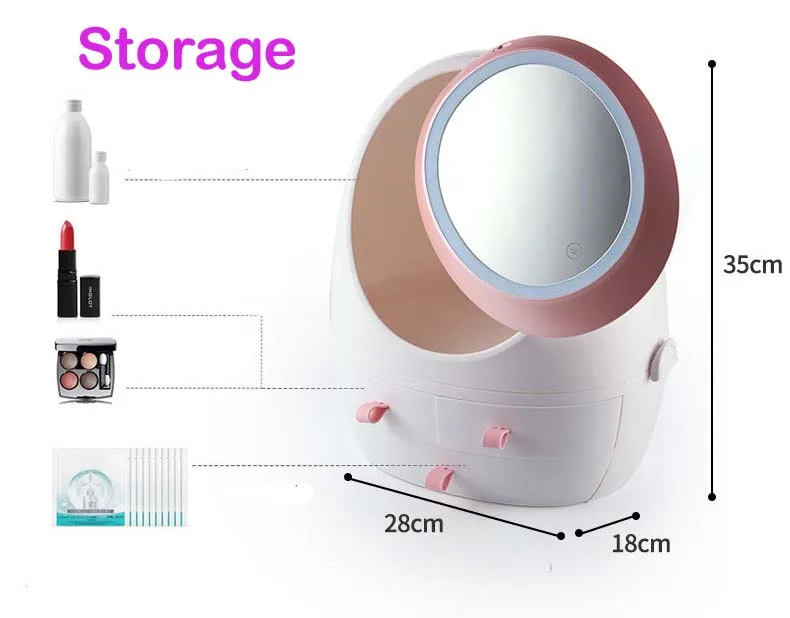 Косметический СВЕТОДИОДНЫЙ чехол для хранения с косметическим классификацией, вращающийся чехол с USB зарядкой, круглая овальная зеркальная коробка