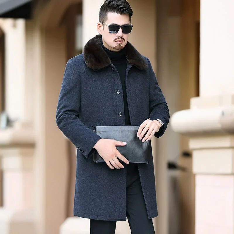 Удлиненный шерстяной Лайнер воротник из натурального меха Veste Laine Homme