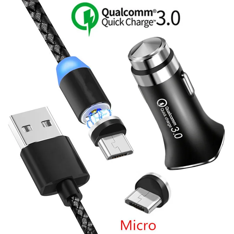 

QC 3.0 Fast Car charger ZTE Blade A7 V7 lite V9 Vita magnetic Micro USB Charge Cable For Samsung galaxy A6 J8 J7 Neo J4 A2 Core