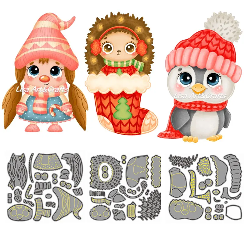 

Christmas Cutting Dies Cute Girl Penguin Dies For Card Making DIY Stencils Scrapbook Album Paper Decor Mold Craft Cuts New 2021