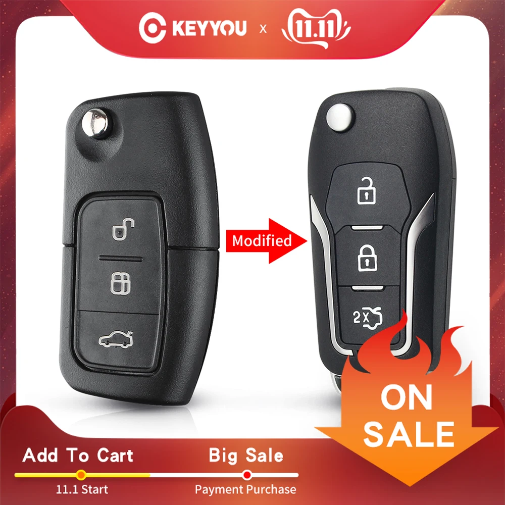 

KEYYOU 3 Button Modified Flip Folding Remote Control car Key Shell Case for Ford Focus 2 3 mondeo Fiesta key Fob Case