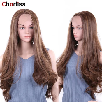 

Chorliss Lace Front Synthetic Wigs Body Wave 28" Glueless Wig Middle Parting Heat Resistant Fiber Wig Afro Women Cosplay Party