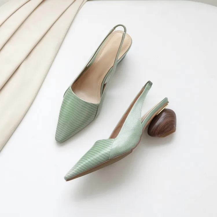 

MLJUESE 2020 women sandals sheepskin green color pointed toe beaches sandals party dress wedding size 34-42