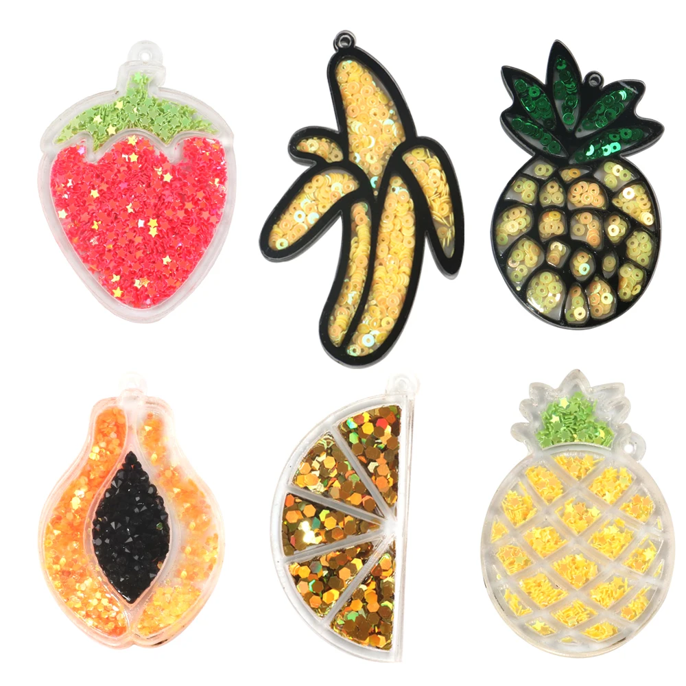

5Pcs Fruit Series Shape Sequins Quicksand Acrylic Jewelry Accessories,DIY Handmade Materials,5Yc7438