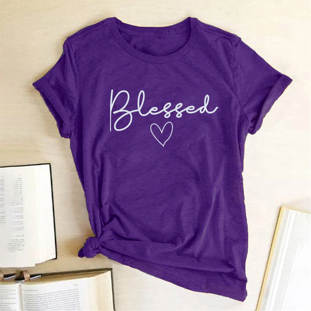 Blessed Heart Printing T-shirts Women Summer Clothes Vogue T Shirt Harajuku Graphic Tee Casual Short Sleeve Tops for Women