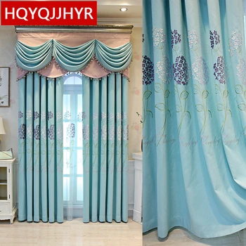 

Modern pastoral high quality 3D embroidery shading bedroom living room curtains for villa apartment hotel girl room curtain