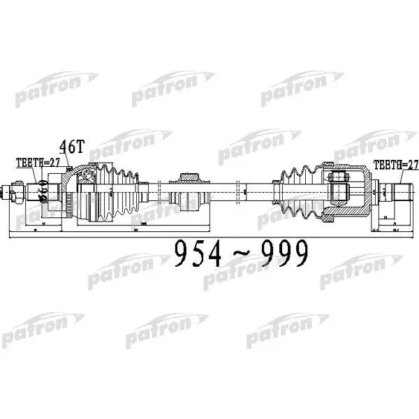 Полуось передний мост справа 27X954X60X27 ABS:46T HYUNDAI ELANTRA [JD] 07 - I30 1 6 08 PATRON PDS0493 | Автомобили