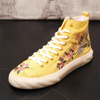 

Brand Men Shoes Men Casual Shoes Fashion High help Shoes Lace-up Breathable Embroidered Canvas Shoes Casual Men Sneakers