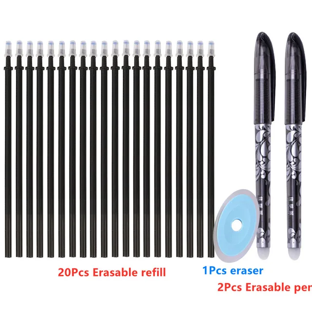 20+3 Pcs/Set Erasable Gel Pen Refills Rod 0.5mm Blue Black Ink Washable Handle Magic Erasable Pen for School Office Stationery Black 23Pcs