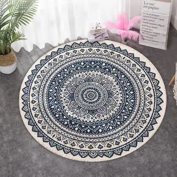 

Modern Bohemian Style Mandala Pattern Round Carpet Non-Slip Bath Mat Soft Fluffy Coral Velvet Area Rug for Living Room Decor