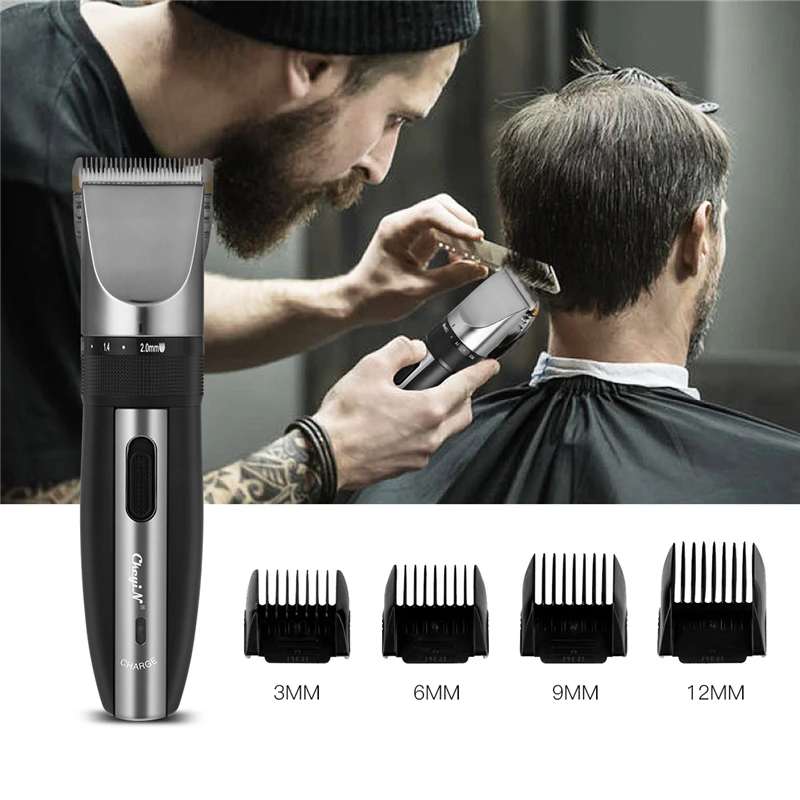 Günstige Professionelle Geräuscharm Wiederaufladbare Haarschnitt Maschine Einstellbare 0,8 2mm Elektrische Rasur Titan keramik klinge Haar Clipper P49