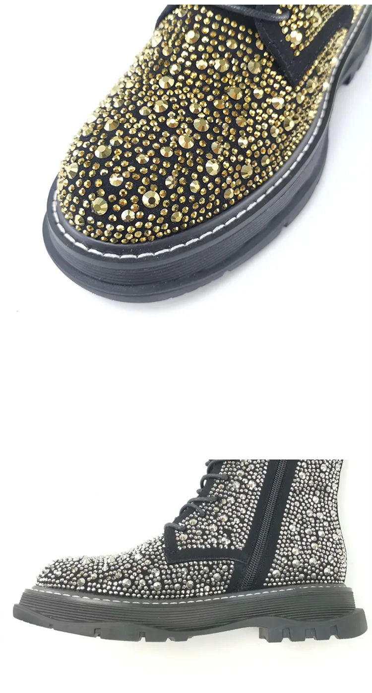 autumn and winter leather rhinestone Martin thick bottom wild European cargo motorcycle boots booties