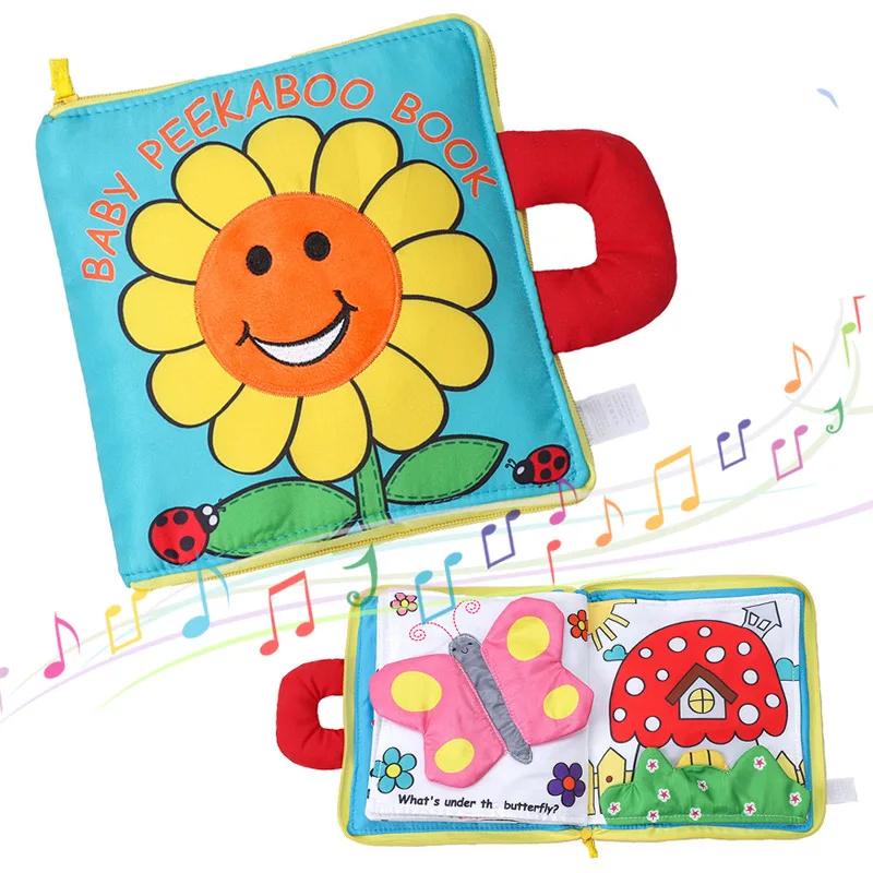 

Cartoon Baby Cloth Book Not Rotten English Cloth Book Washable Cloth BooK Sun Flower Peekaboo Cloth Book