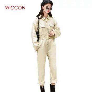 

New Streetwear Style Denim Overalls Women 2019 Spring Long Sleeve Bodysuit High Waist Jeans Bodycon Romper Wide Leg Jumpsuit