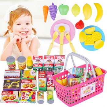 

18/36Pcs Children Pretend Play Kitchen Utensils Toy Simulation Kitchenware Playset with Red Basket