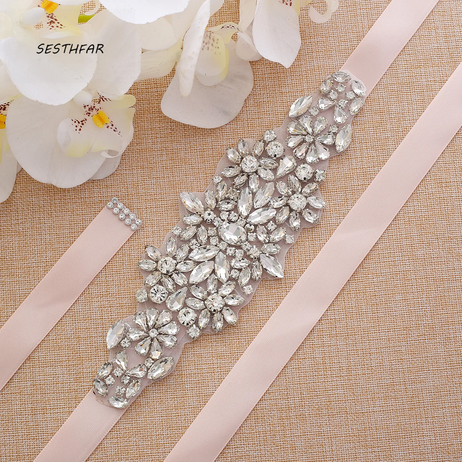 

SESTHFAR Sliver Diamond Bridal Sash Crystal Bridal Belt Rhinestones Wedding Belt For Wedding Prom Long Gown