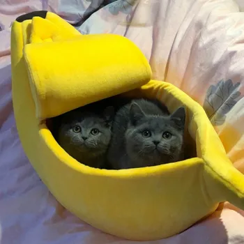 

Banana-shaped Pet's Nest Small Medium Dogs Crystal Velvet High-density Sponge Cat Bed House Eco-Friendly Hand Wash