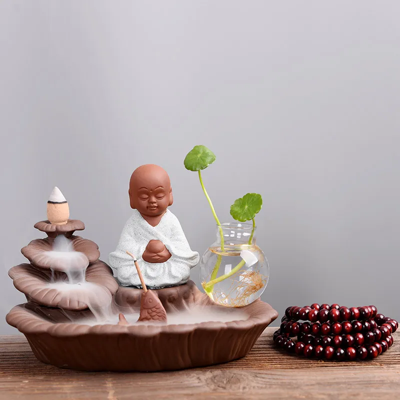 Керамическая горелка для благовоний с обратным потоком Zen Monk набор для благовоний палочки держатель с гидропонной вазой конусная кадильница инструмент для удаления запаха