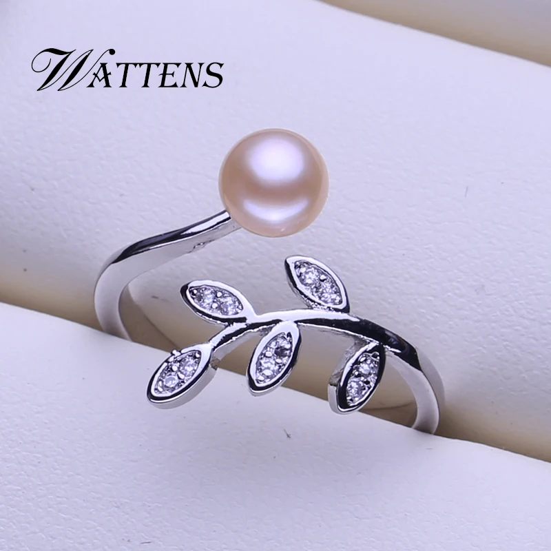 Кольца с натуральным пресноводным жемчугом модные богемные милые листовой Циркон вечерние Регулируемые кольца для женщин Свадебные вечерние подарки