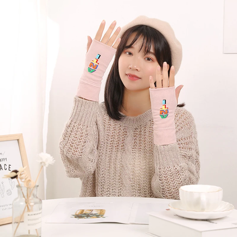 Осенние и зимние перчатки женские двойные толстые теплые студенческие письма