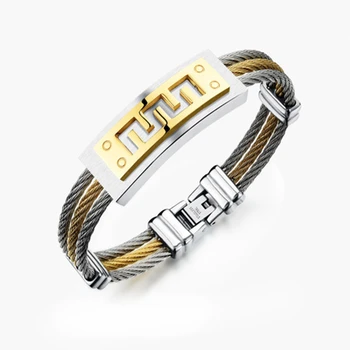 

Drop Shipping Classical Three Layers Geometric Charm Bracelets For Men Boho Jewelry Gift Fashion Stainless Steel Wire Bangles