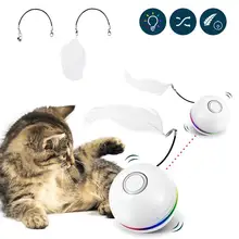 Smart Interactive Cat Toy Colorful LED Self Rotating Ball With Catnip Bell and Feather Toys USB Rechargeable Cat Kitten Ball Toy