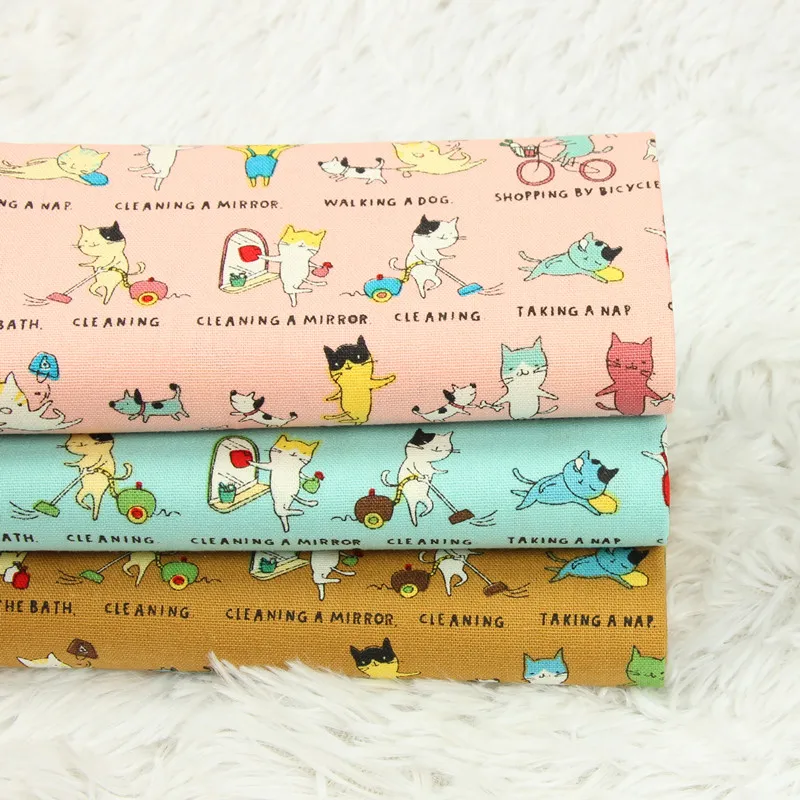 half yard thicken cotton fabric with cute cat print handmade DIY mouth gold package bag garment cotton CR-75