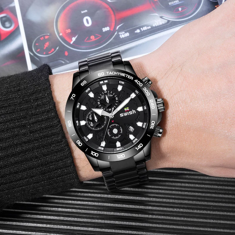 Skup SWISH moda Sport mężczyźni zegarek kwarcowy biznes pełna stal zegar męskie zegarki Top marka luksusowy wodoodporny zegarek