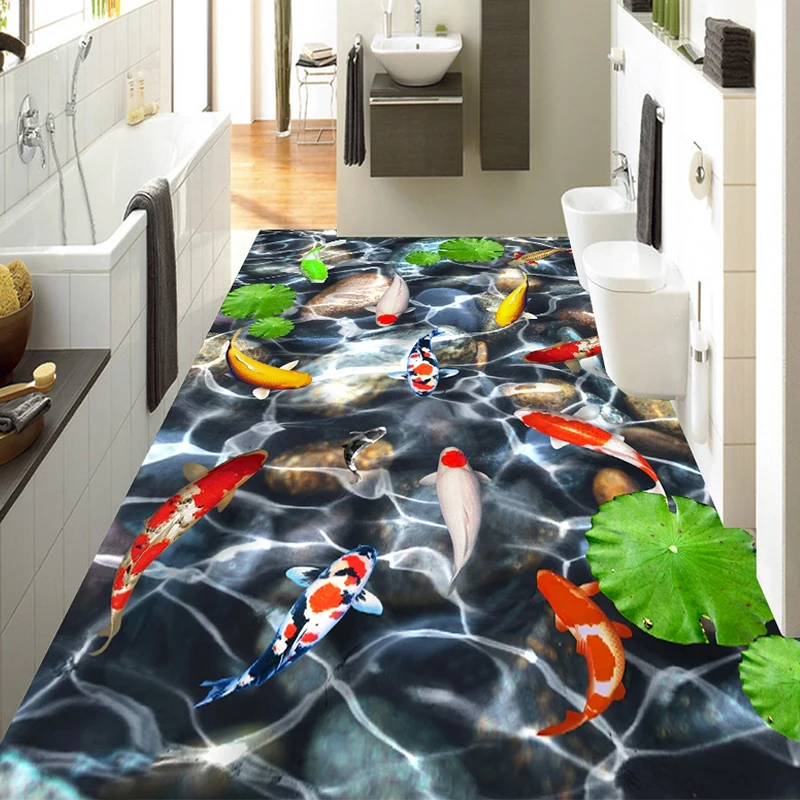 Custom Any Size 3D Cobblestone Fish Floor Painting Mural Living Room Bedroom Bathroom Kitchen Self-adhesive Waterproof Wallpaper 8 layer visible faucet water purifier filter 0 1μm kitchen bathroom bidet fish drinking weakly alkaline ceramic cartridge