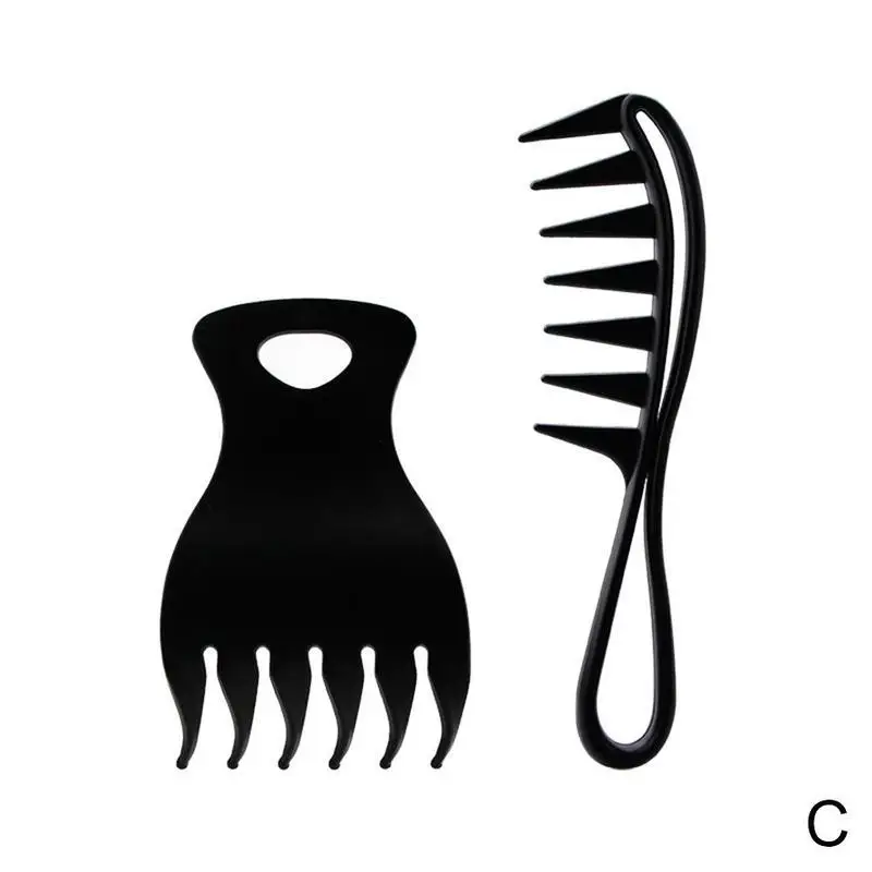 Black Wide Tooth Set Oil Comb Texture Comb Big Back Hair Comb Retro Hair Style Beard Comb Hair Care - Цвет: C