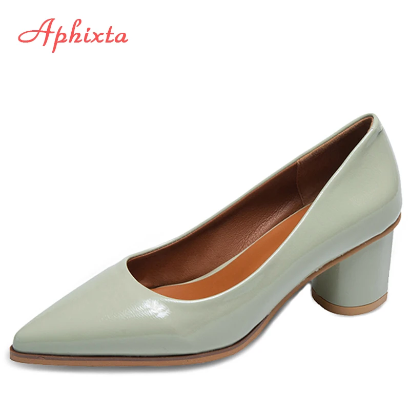 

Aphixta 5cm Classic Square Heels Shoes Women Office & Career Pointed Toe Pumps Patent Leather Fashion Work Party Shoes Woman