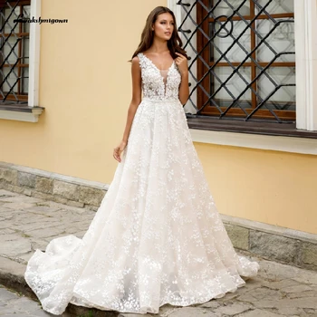 

Lakshmigown Princess Lace Boho Wedding Dress 2020 Vestidos Casamento Sexy Wedding Gown Custom Made Robe Vintage Bridal Dress
