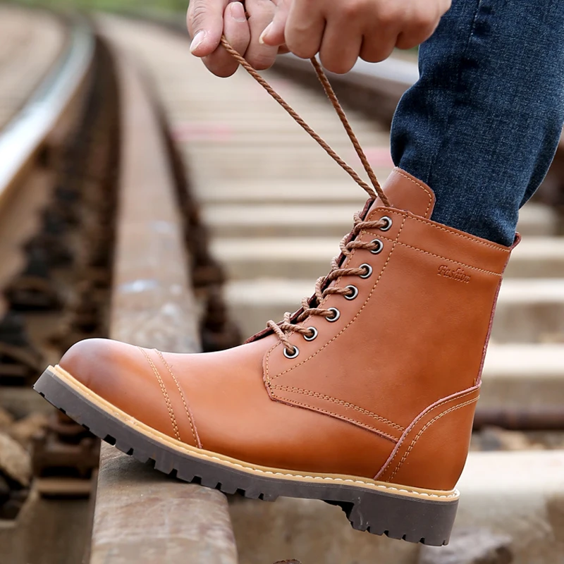 

Men Winter boots Warm Comfortable Fashion Genuine Leather Snow Boots lace up Waterproof Boots Men's wool Plush Warm Boots a4