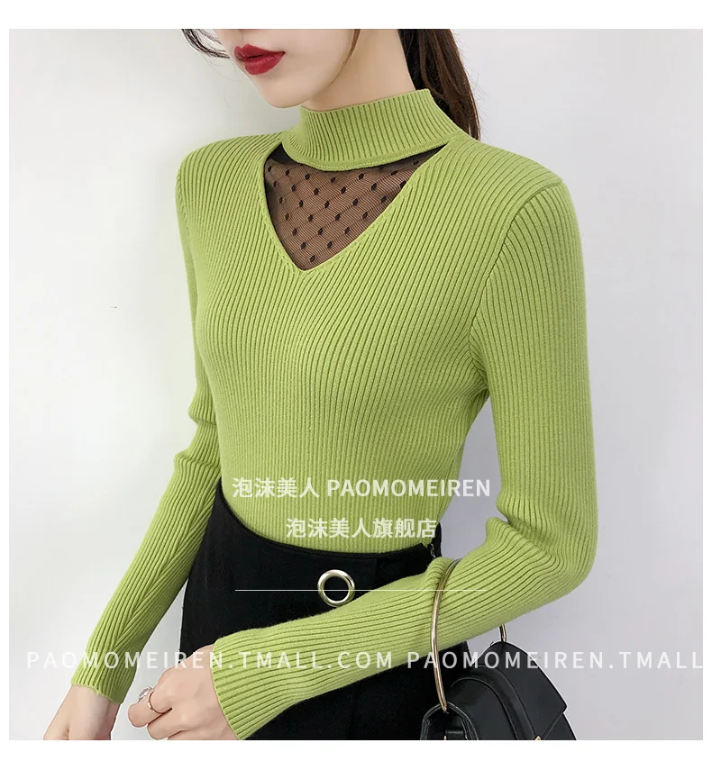 Lady's Style Half-neck Sweater with Lace Stitching 2009 New Long-sleeved Slim Knitted Underwear in Autumn and Winter