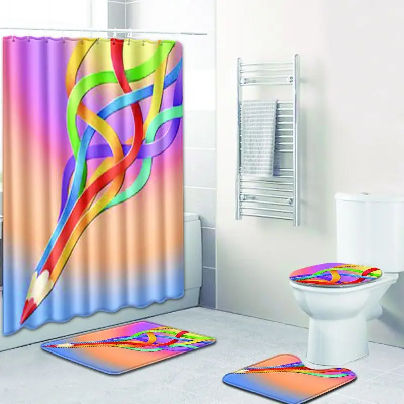

3D Print Shower Curtain Bathroom Waterproof Polyester Fabric Bath Curtain Anti-slip Pedestal Rug Lid Toilet Cover Mat Bath Mat